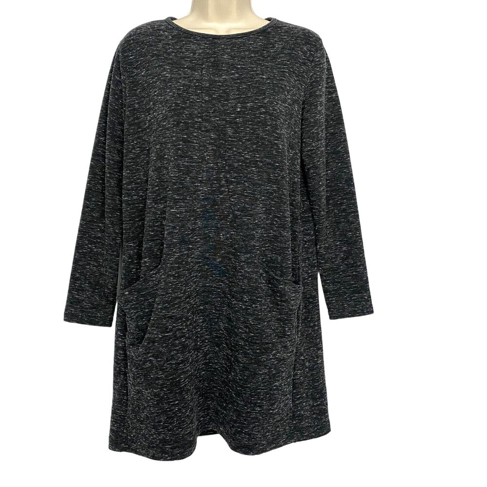 Clara Sun‎ Woo Dress Womens XS Gray Tunic Shift Pockets Long Sleeve Marled Knit